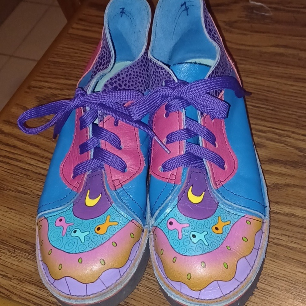 Soletech Multicolor Hand Painted Leather Lace Up Fishy Oxford’s, New, no tags